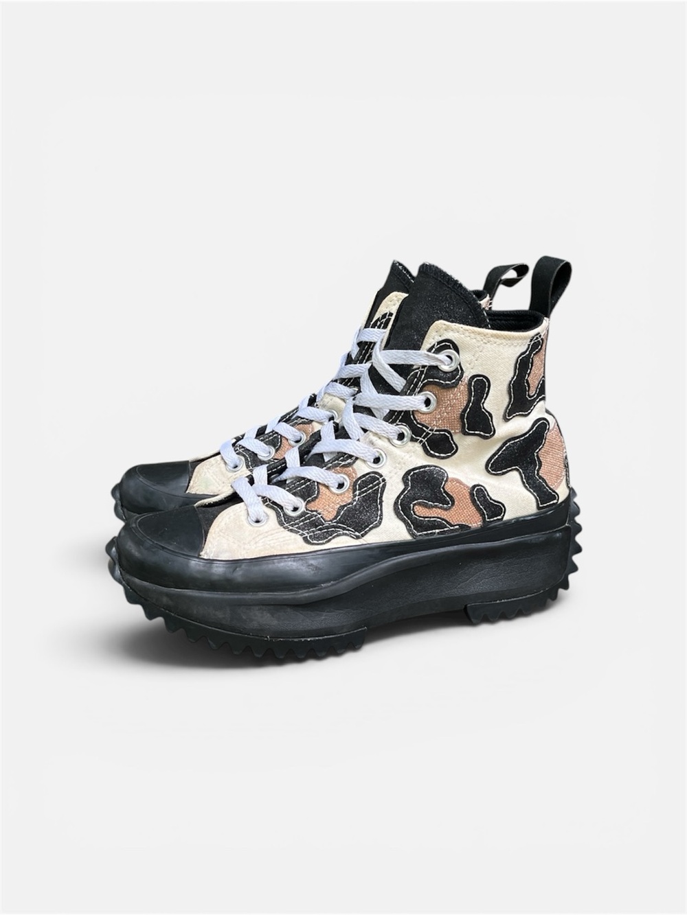 Converse Platform High-Top Sneakers in Cream, Black and Tan Camo - Picture 2 of 11
